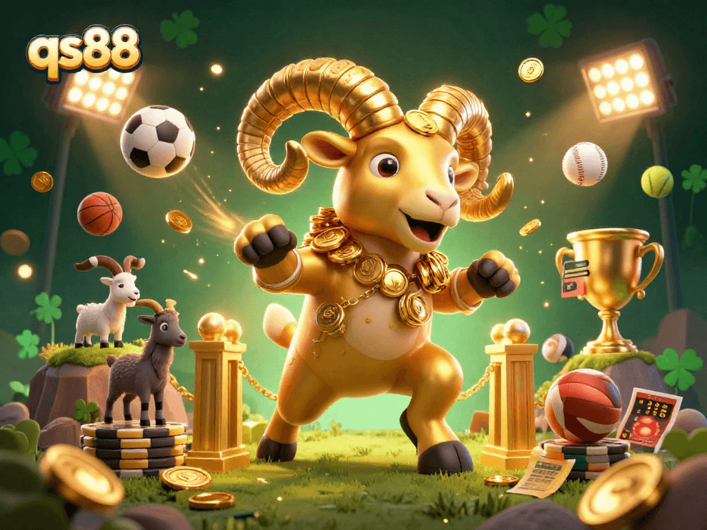 Experience thrilling betting action at qs88 with a golden ram charging towards a jackpot.
