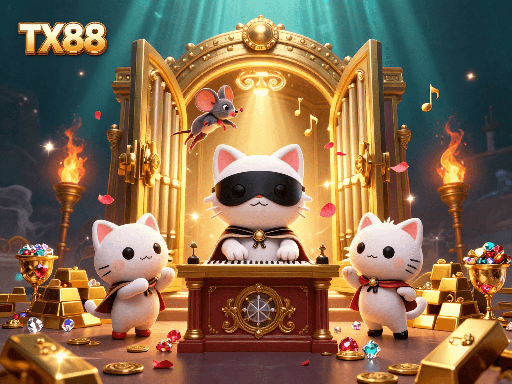 Experience the excitement of TX88's casino with dazzling gems and a whimsical acrobat!