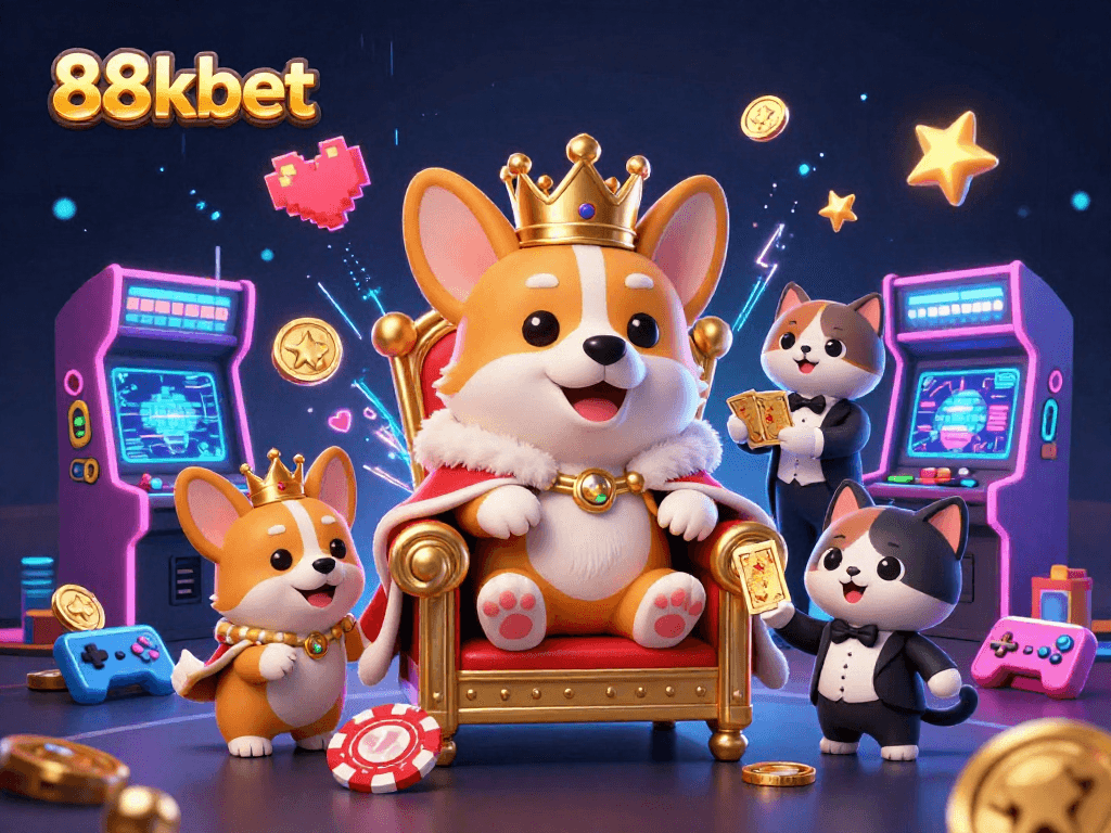 Experience the excitement of 88kbet with vibrant elements and characters in an immersive casino scene.