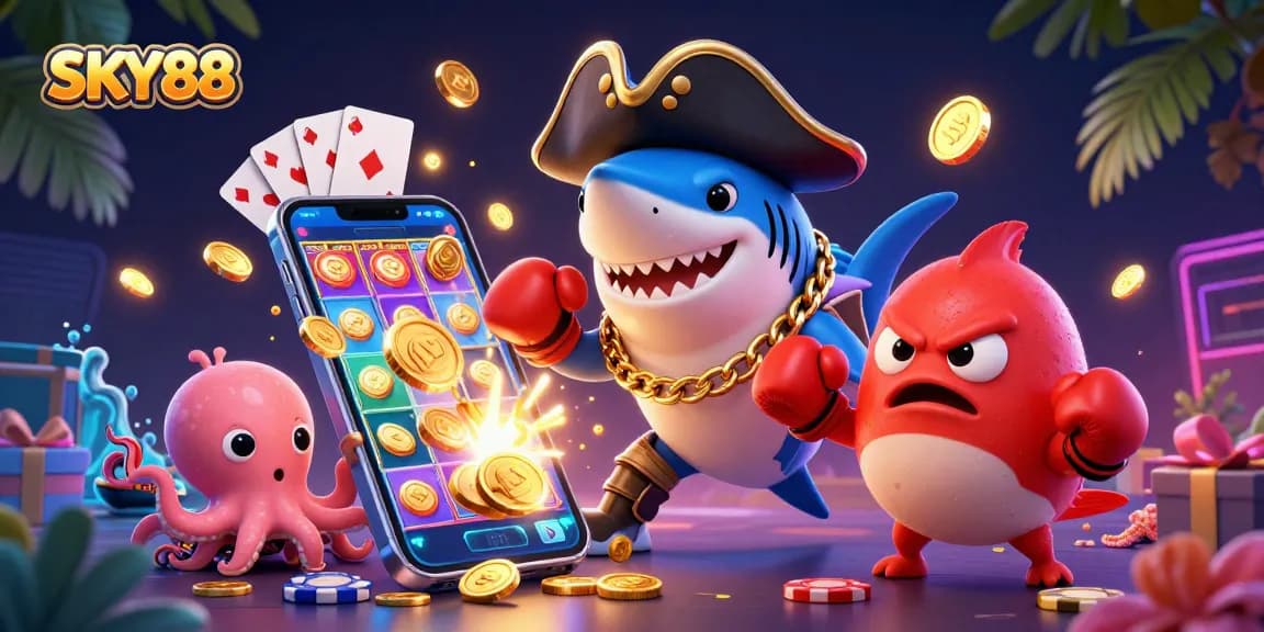 Experience thrilling gaming adventures with SKY88, featuring dynamic casino characters and exciting slots.