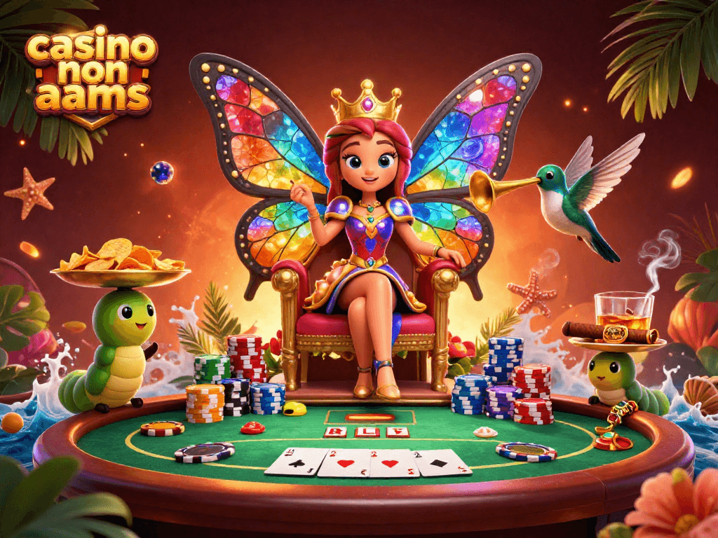 Crea tensione al tavolo con la regina farfalla nel casinò non AAMS, circondata da fiches dorate.