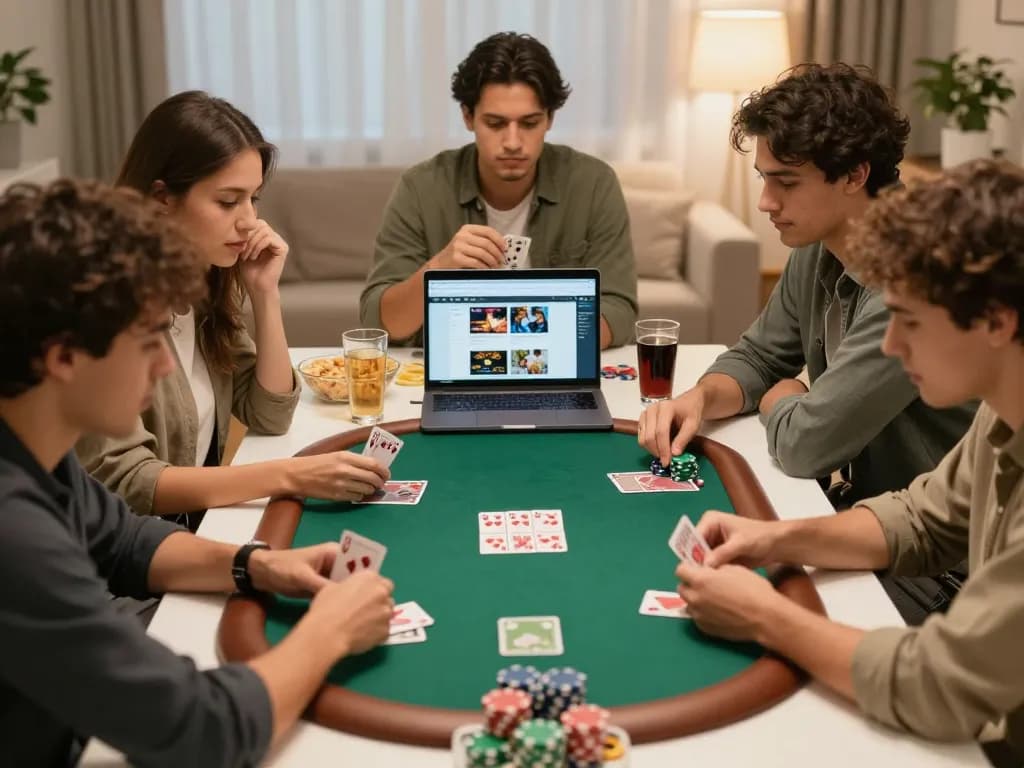 Friends enjoying a lively poker night while exploring LOTO 188 online gaming options together.