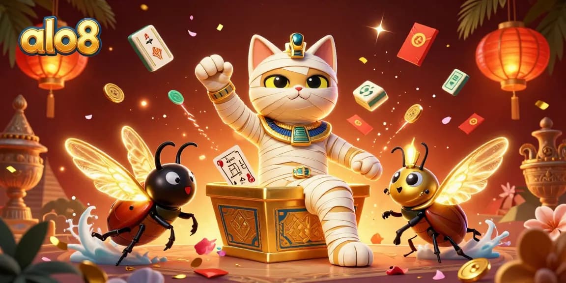 Experience thrilling gaming action at ALO8 with vibrant characters and casino elements dynamically illustrated.