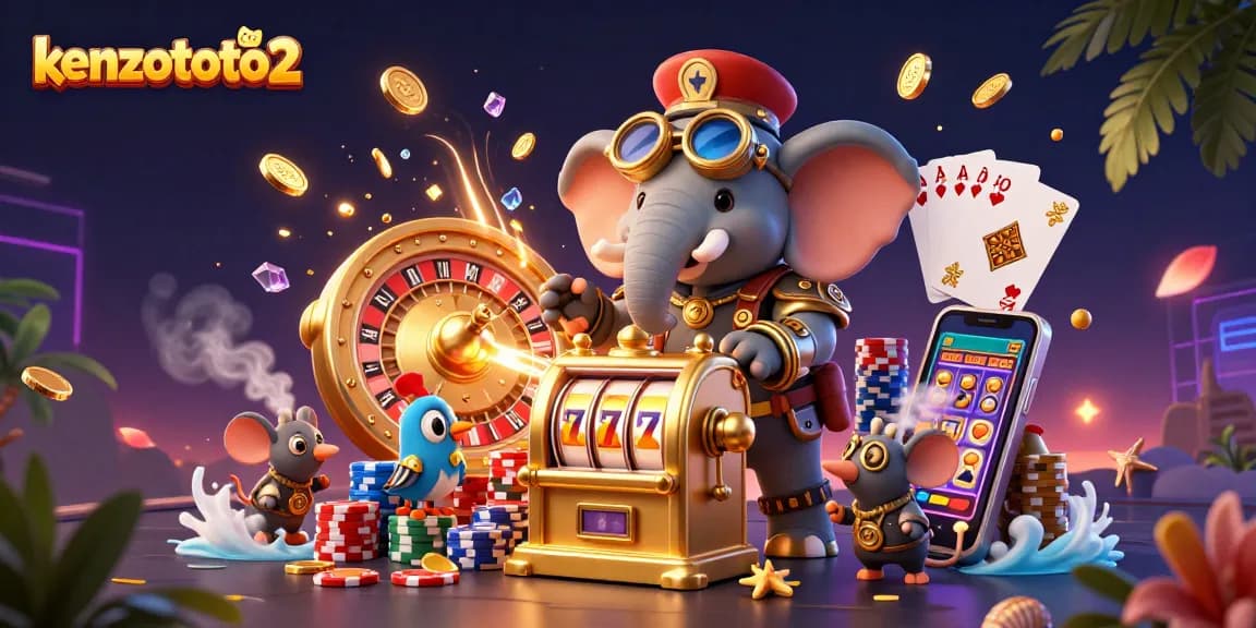 Kenzototo2 menghadirkan permainan mesin slot dan kemewahan kasino dalam ilustrasi 3D yang memukau.