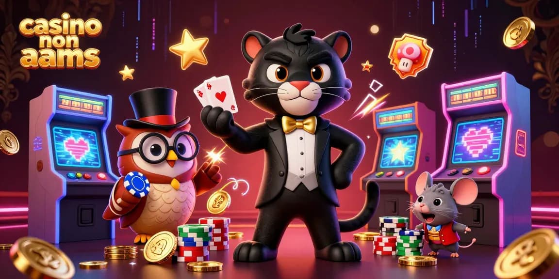 Giocare nel casino non AAMS con una pantera elegante che distribuisce carte, accompagnata da un gufo e un topo fortunato.