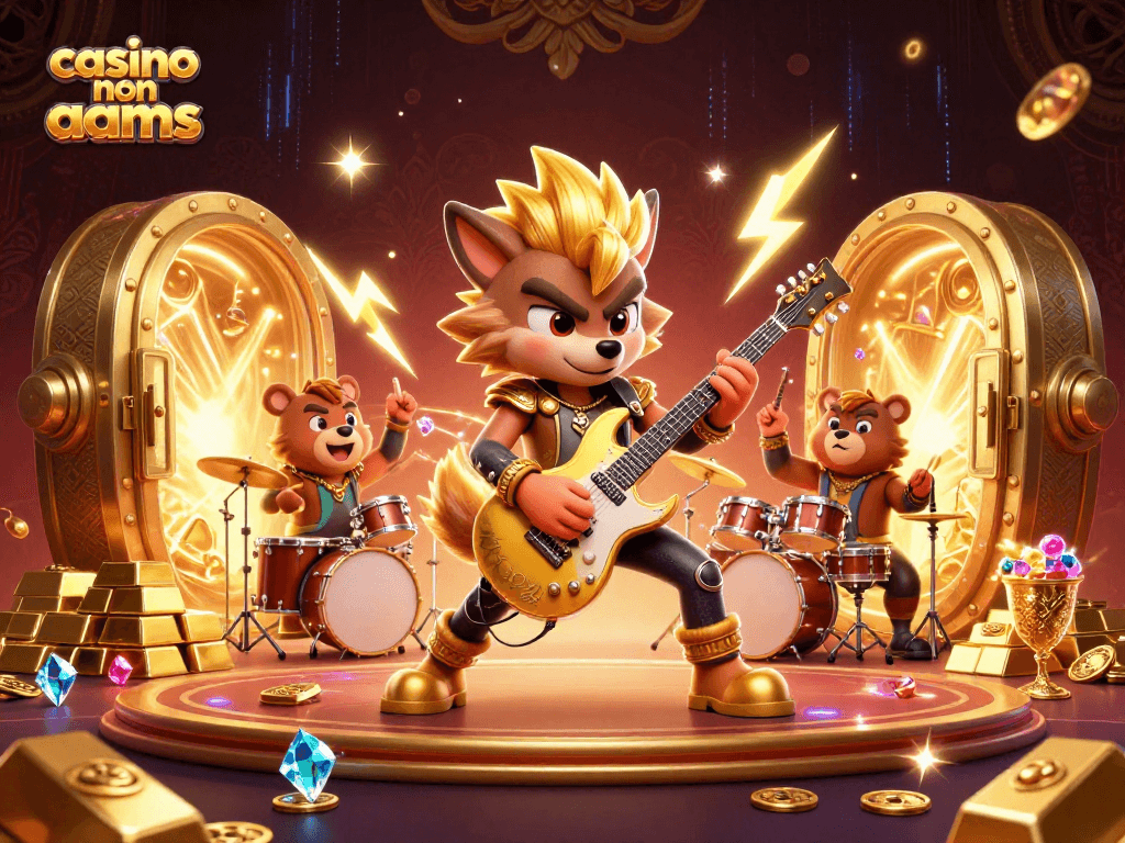 Scopri il divertimento di casino non aams con un lupo rock star e un orso batterista.