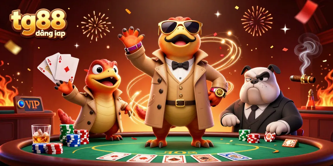 Engage with tg88 đăng nhập at the VIP casino with raptors and a bulldog bouncer amid chips and poker.