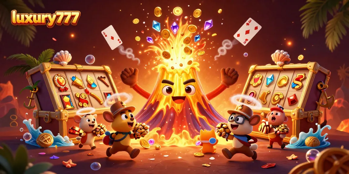 Play thrilling games with luxury777 in this vibrant treasure-filled casino scene.