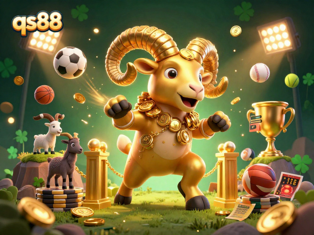 Experience thrilling betting action at qs88 with a golden ram charging towards a jackpot.