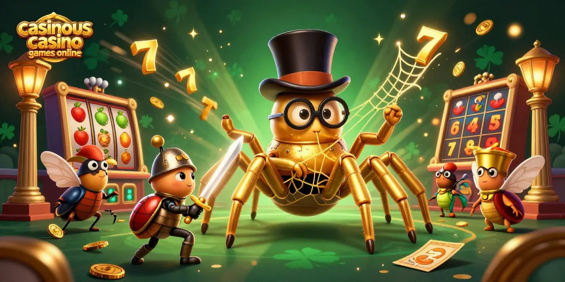 Play exciting casinous casino games online with a whimsical illustration featuring a golden tarantula and knight!