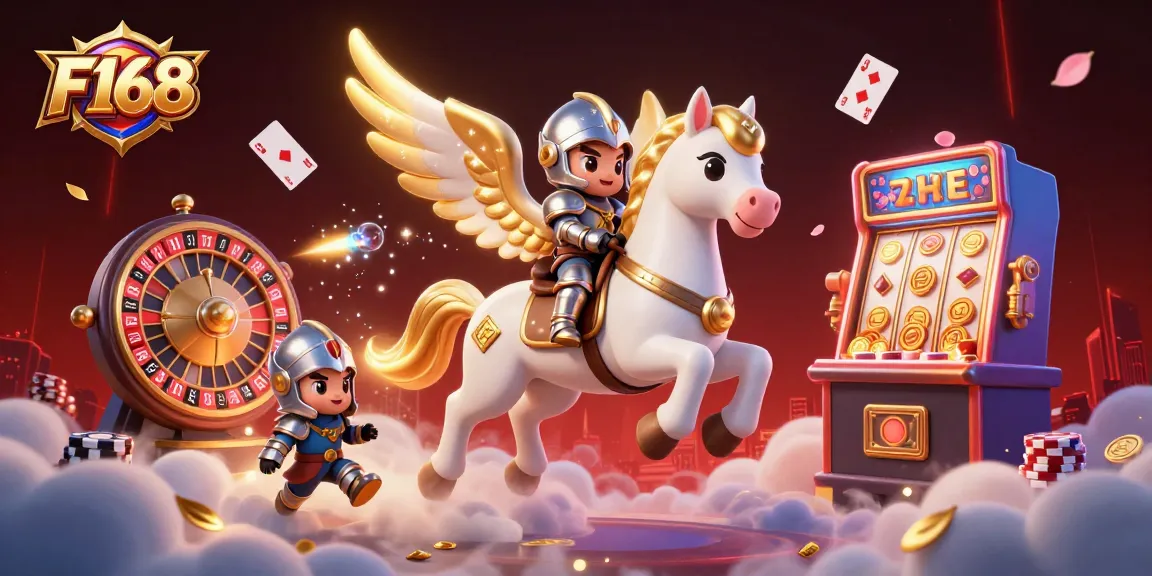 Bettors experience F168's exhilarating gameplay with a celestial-themed casino scene featuring a knight and dynamic elements.