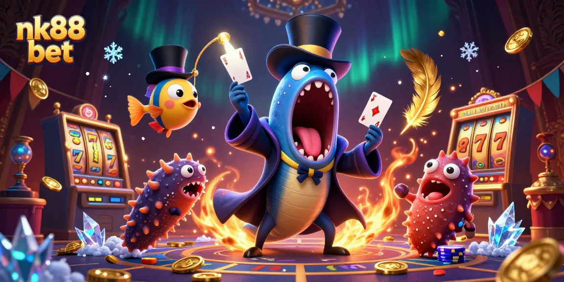 Engage with thrilling games at nk88 bet, featuring a vibrant casino scene with animated sea creatures.