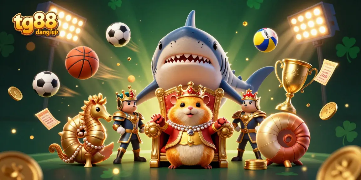 Engage with exciting tg88 đăng nhập experience featuring a golden hamster king and sports elements.
