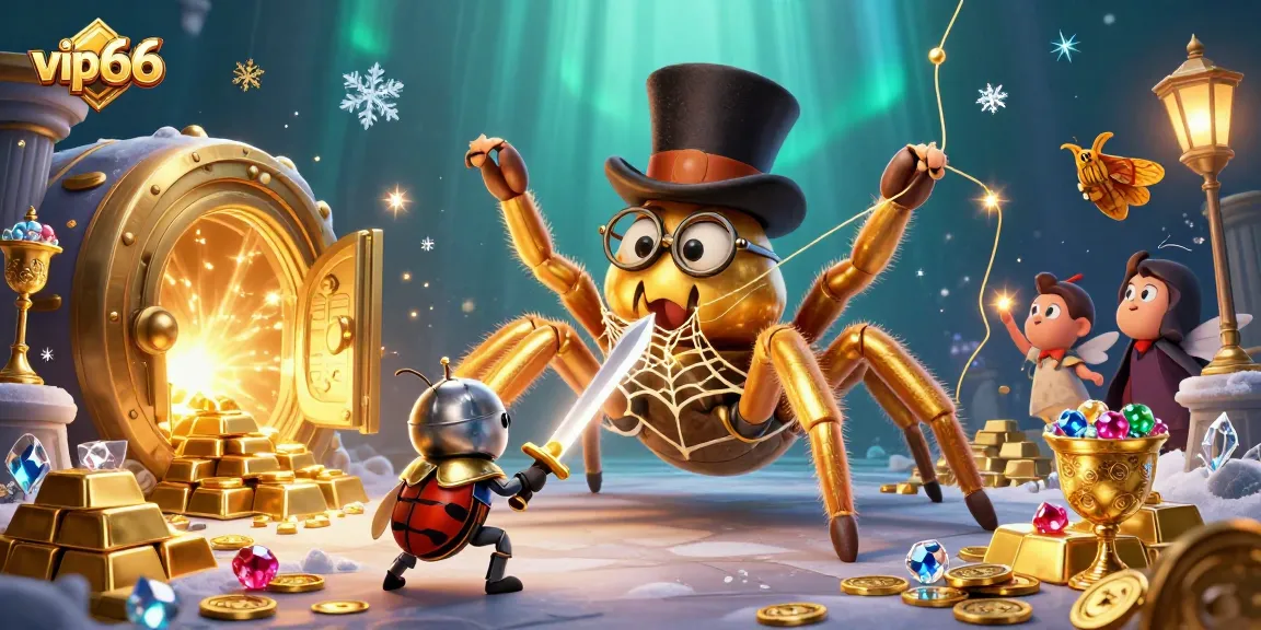 Engage with vip66's vibrant 3D casino scene filled with treasures and brave characters embodying luck.