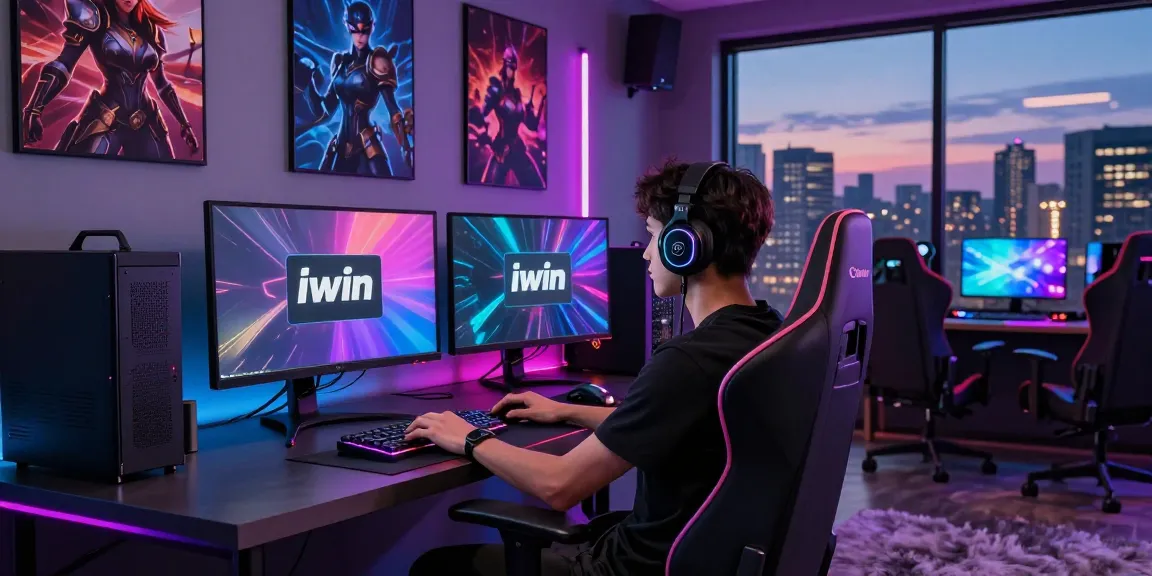 Engaging online gaming setup featuring the iwin logo and vibrant gaming elements creating an immersive atmosphere.