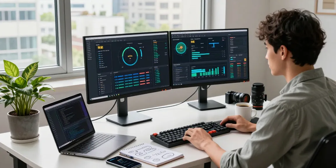 Fast network optimization for 快连 in a modern tech workspace with dual monitors and coding setup.