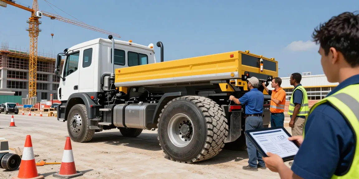 Heavy-duty truck with Double Coin RR99 tires at a construction site, showcasing reliability and safety.