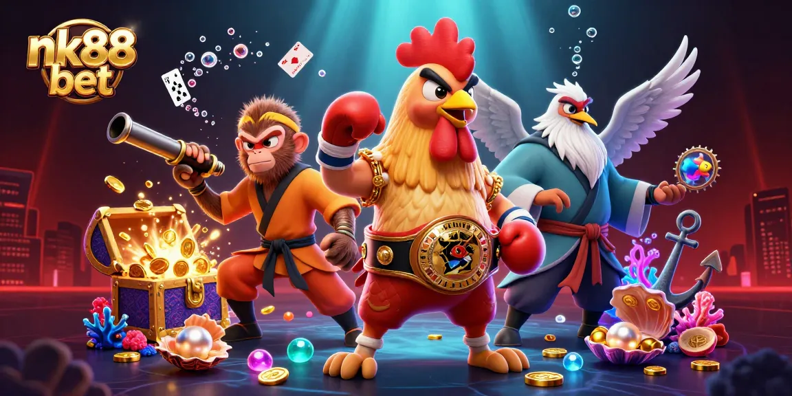 Experience the excitement of nk88 bet with a dynamic 3D scene featuring unique characters and casino elements.