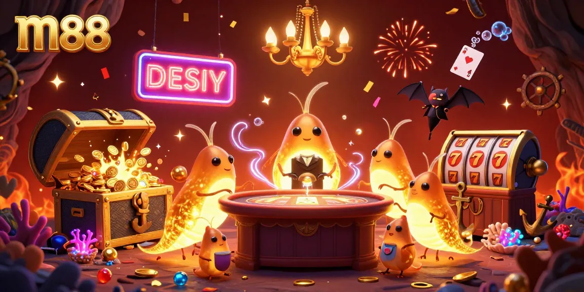 Experience thrilling gameplay at m88 casino with lively glowworms illuminating golden treasures and a bat dealer.