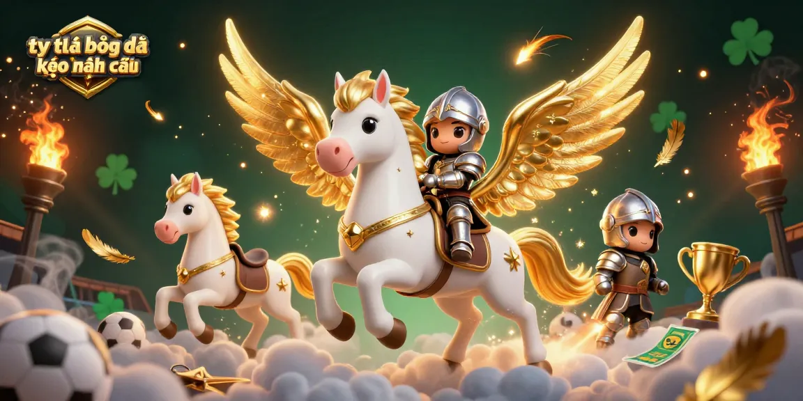 Engage in tỷ lệ bóng đá kèo nhà cái with a vibrant 3D scene of a celestial horse and knight.