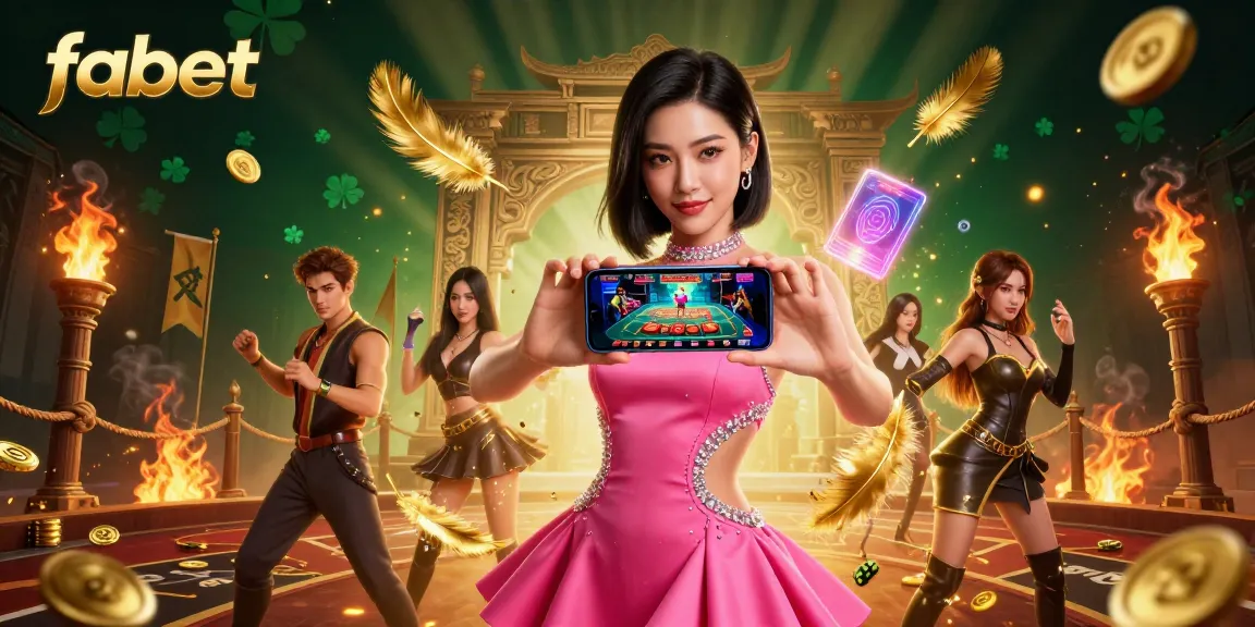 Experience fabet's thrilling live dealer game with a confident player amidst a dynamic casino atmosphere.