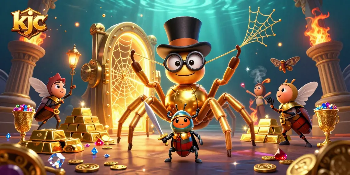 Experience the vibrant world of kjc with a golden tarantula and beetle knight in a casino adventure.