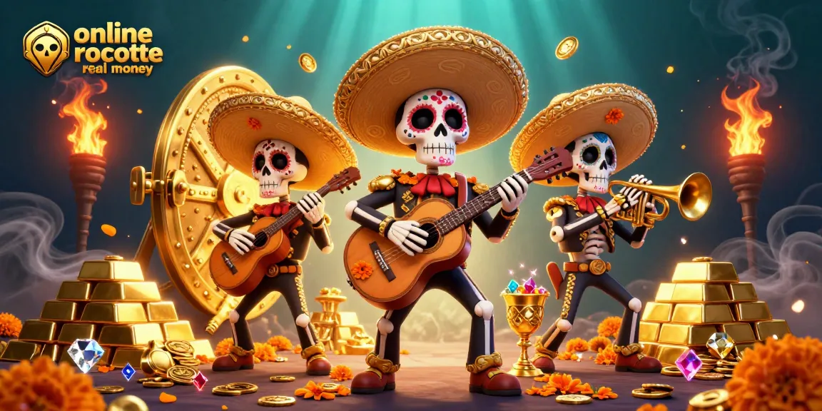 Experience thrilling online roulette real money with vibrant mariachi skeletons and treasures.