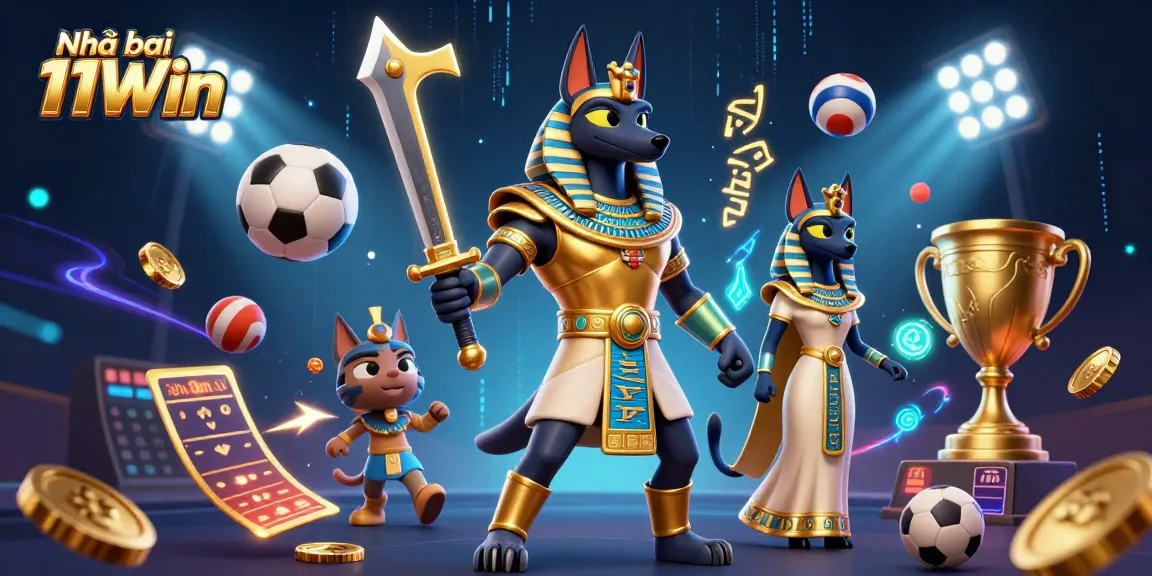 Place bets at Nhà cái 11Win with an engaging 3D illustration featuring dynamic sports betting elements.