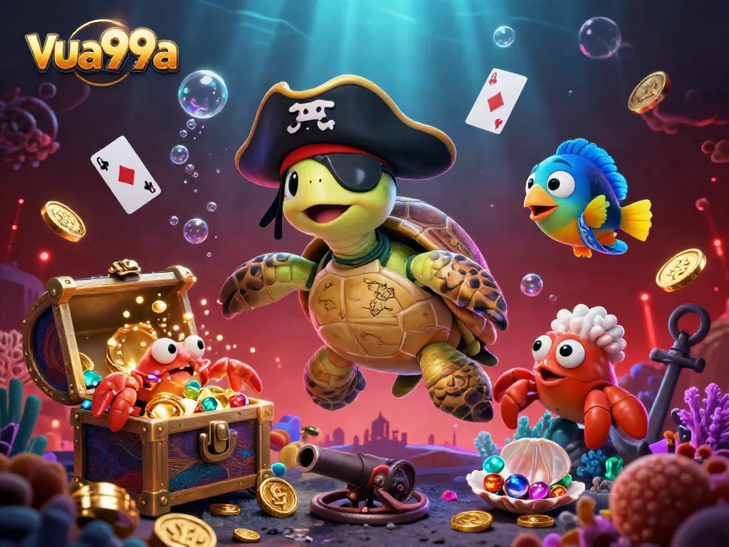 Engage in thrilling gameplay with vua99a featuring a vibrant underwater scene of a pirate turtle and treasure.