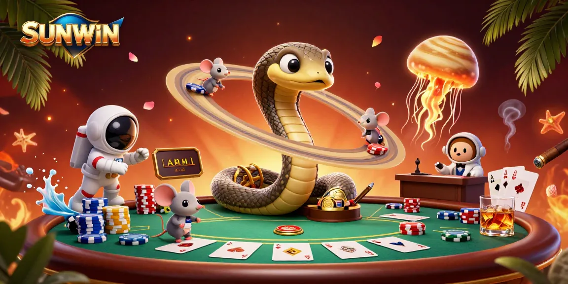 Experience SUNWIN's vibrant casino adventure with cosmic dealers and animated bets.