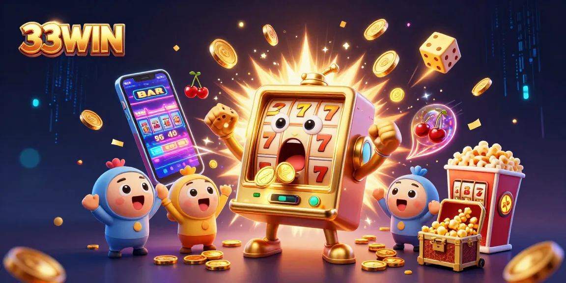 Experience the excitement of jackpots with 33WIN's vibrant 3D illustration showcasing thrilling casino elements.