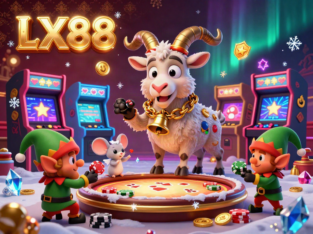 Engage in thrilling gameplay at LX88 with mischievous gremlins stealing chips in a festive casino.