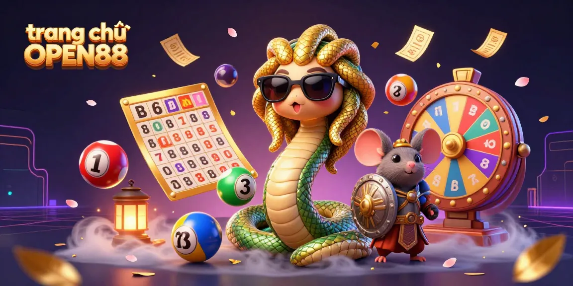 Engage with the vibrant 3D illustration featuring trang chủ OPEN88, showcasing lottery excitement and dynamic gaming atmosphere.