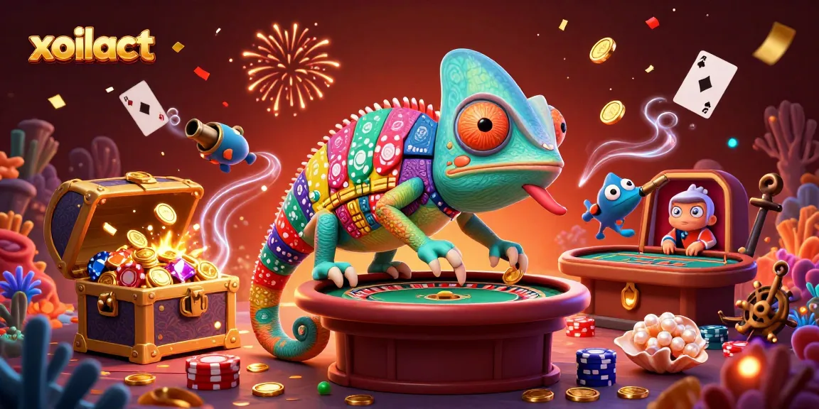 Experience the vibrant world of xoilactv with a chameleon casino owner amidst spectacular gaming elements.