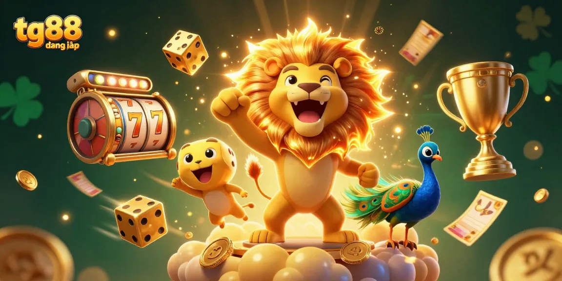 Experience tg88 đăng nhập with vibrant 3D casino elements, including spinning slots and golden coins.