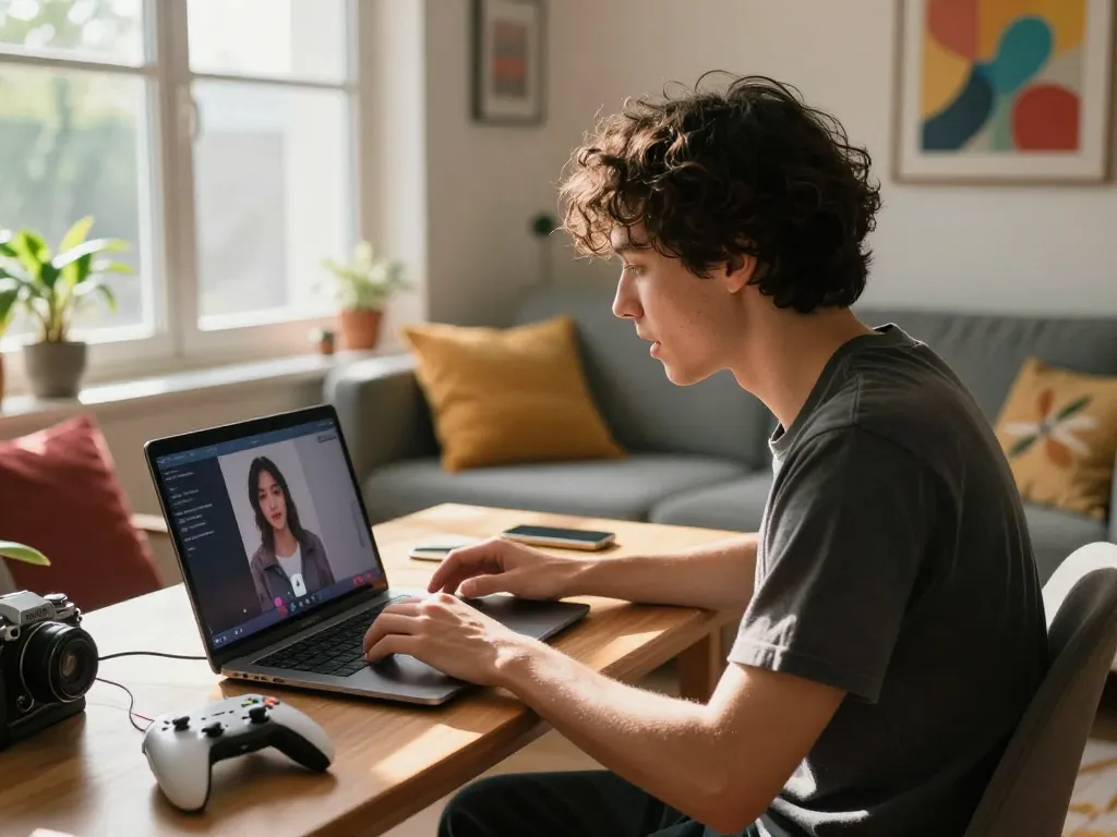 Engaging interaction in a porn chat ai session, showcasing a user at home.