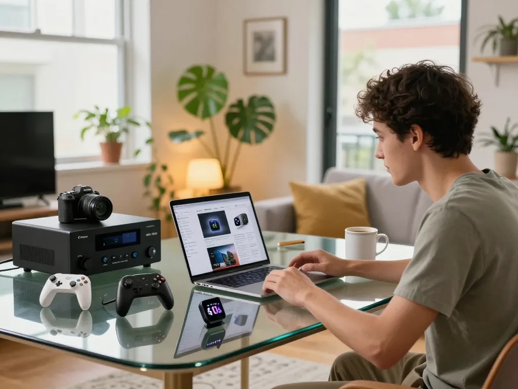 Reviewing cool tech gadgets under $104 in a modern urban apartment.
