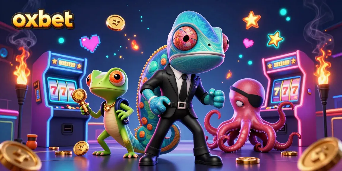 Experience thrilling gameplay with oxbet's vibrant casino adventure featuring a chameleon, gecko, and octopus.