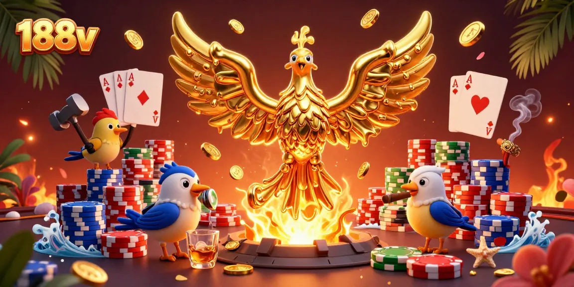 Experience the thrilling atmosphere of 188v with a molten golden phoenix and poker elements