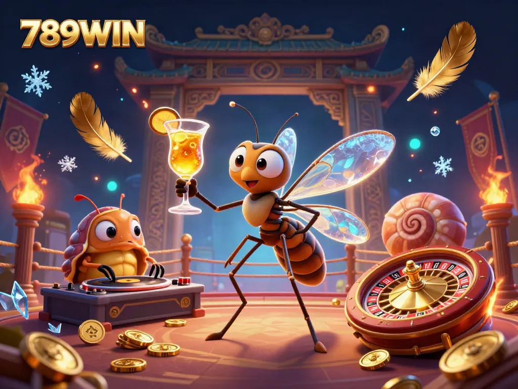 Engage in gaming excitement at 789WIN, featuring dynamic casino elements in an animated illustration.