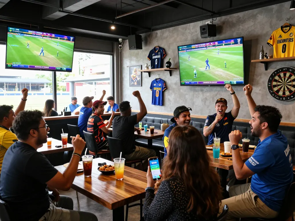 Fans enjoying a T20 match while using the Crickex app for live betting and updates.