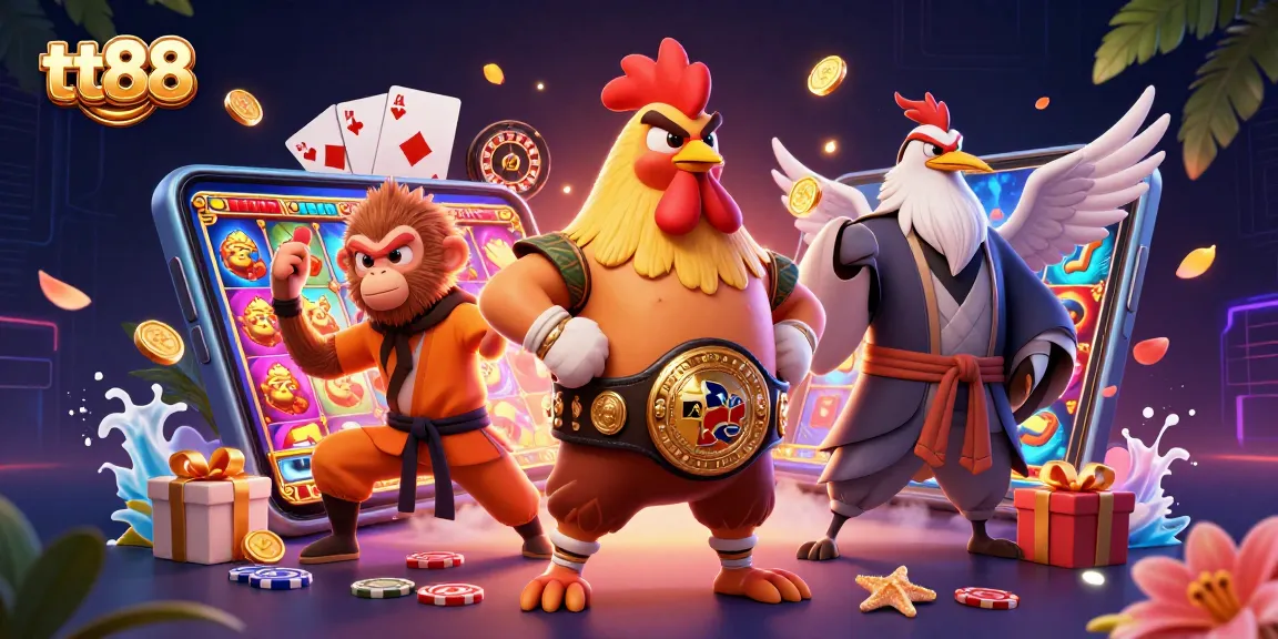 Engage with thrilling slot games at tt88, enriched by casino characters and vibrant gaming elements.