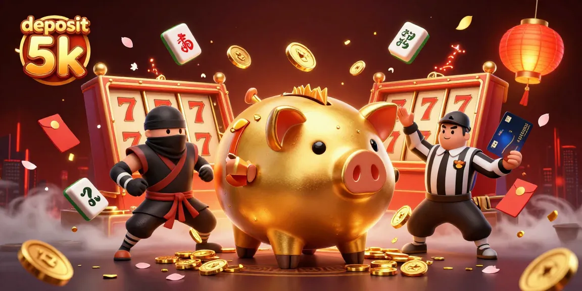 Experience thrilling gameplay with deposit 5k excitement from the piggy bank sumo wrestler in this colorful casino illustration.