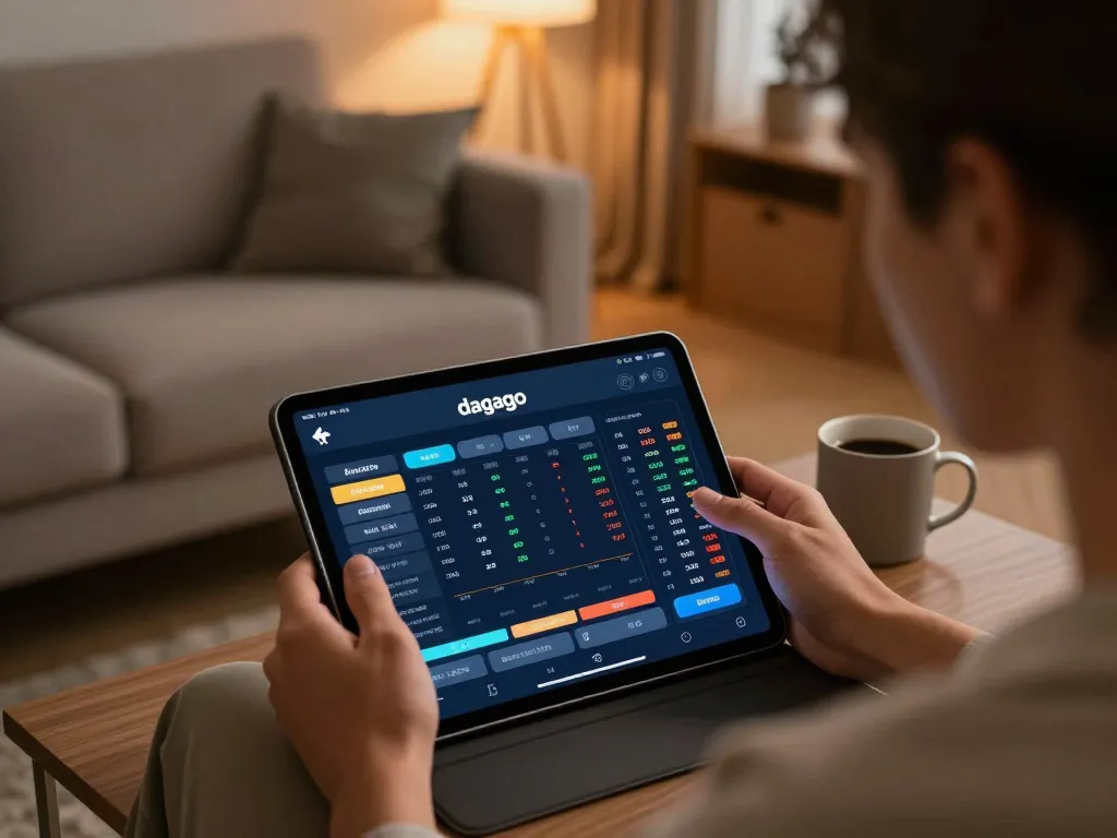 Using the dagago app for strategic betting on a sleek tablet at home, reflecting responsible gambling