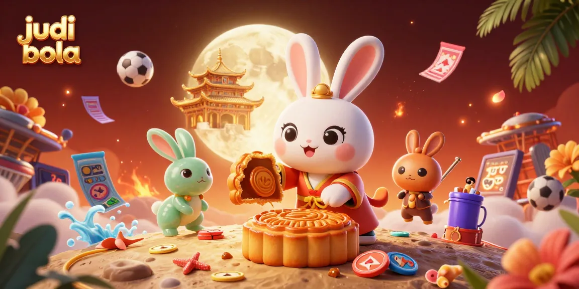 Engage in judi bola with festive lunar characters, vibrant sports elements, and a dynamic casino atmosphere.