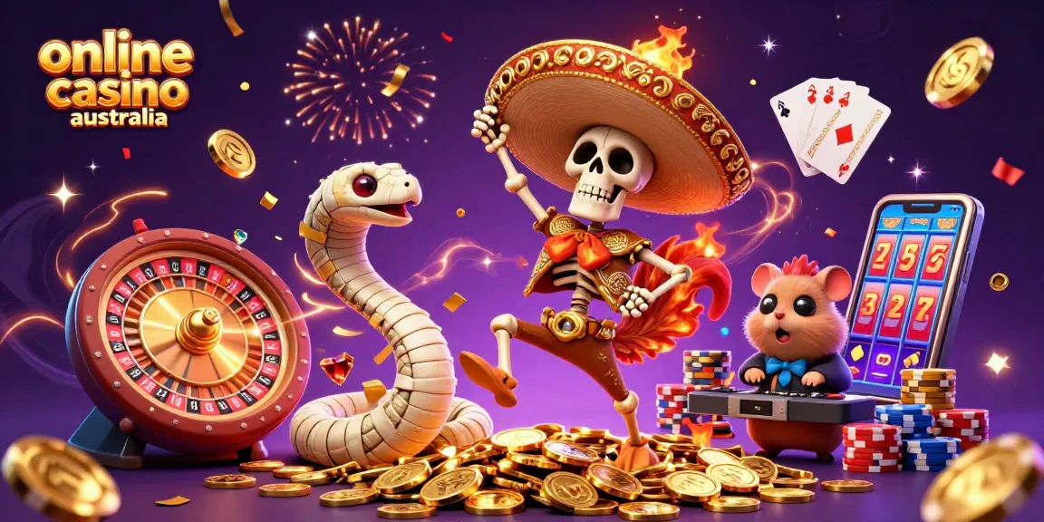 Explore the vibrant celebration at online casino australia with 3D characters immersed in winning action.