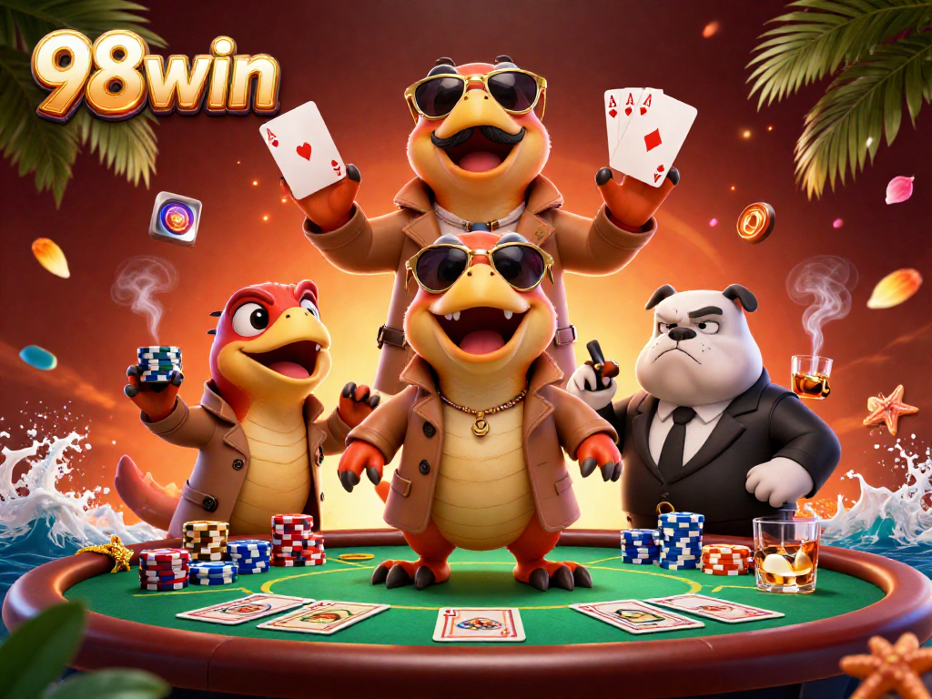 Experience the thrill of 98win as lively raptors attempt to enter a VIP casino lounge.
