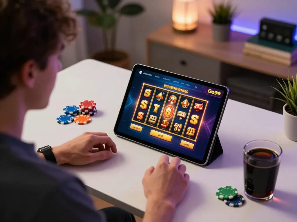 Player enjoying online gaming at Go99 with engaging casino interface, colorful chips, and inviting atmosphere.