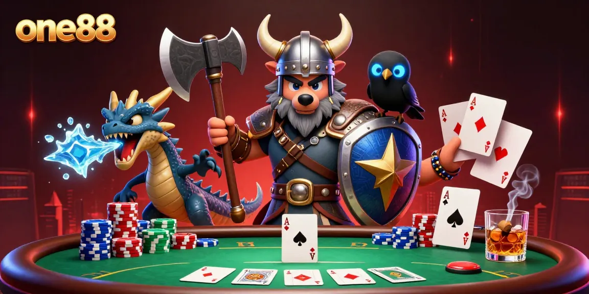 Experience thrilling poker games with one88's Viking wolf warrior bringing excitement to the table.