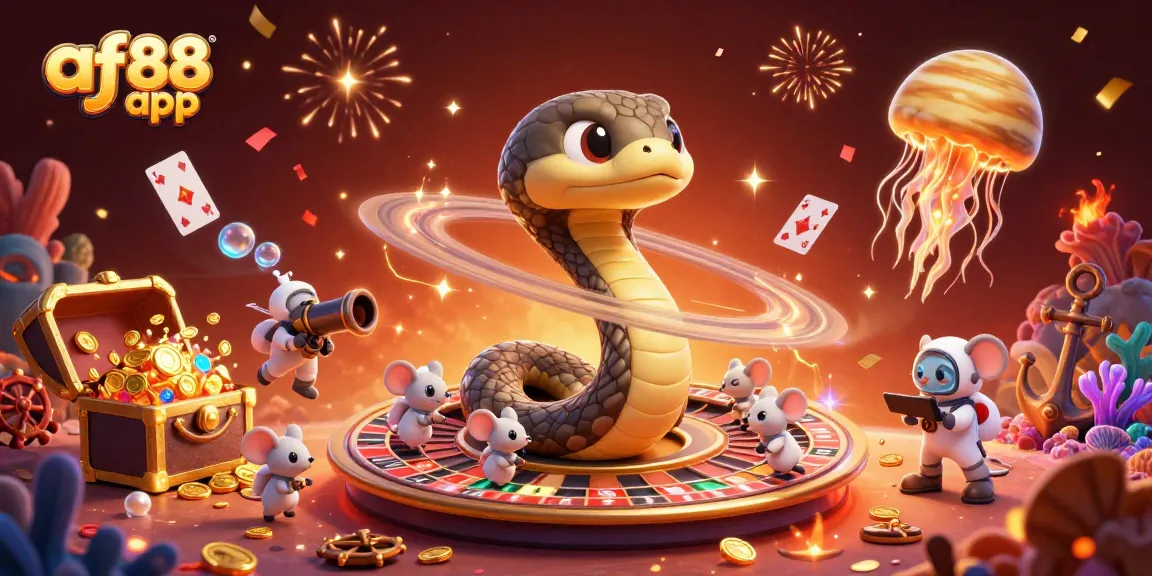 Bet on the af88 app with colorful treasure in a vibrant cosmic casino scene.